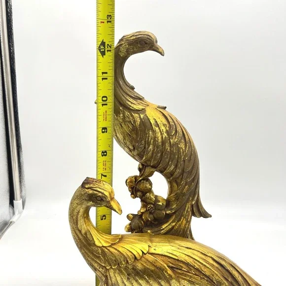 Vintage Syroco Gold Peacock Figurines Pair Hollywood Regency Bird Statues MCM - Picture 6 of 9